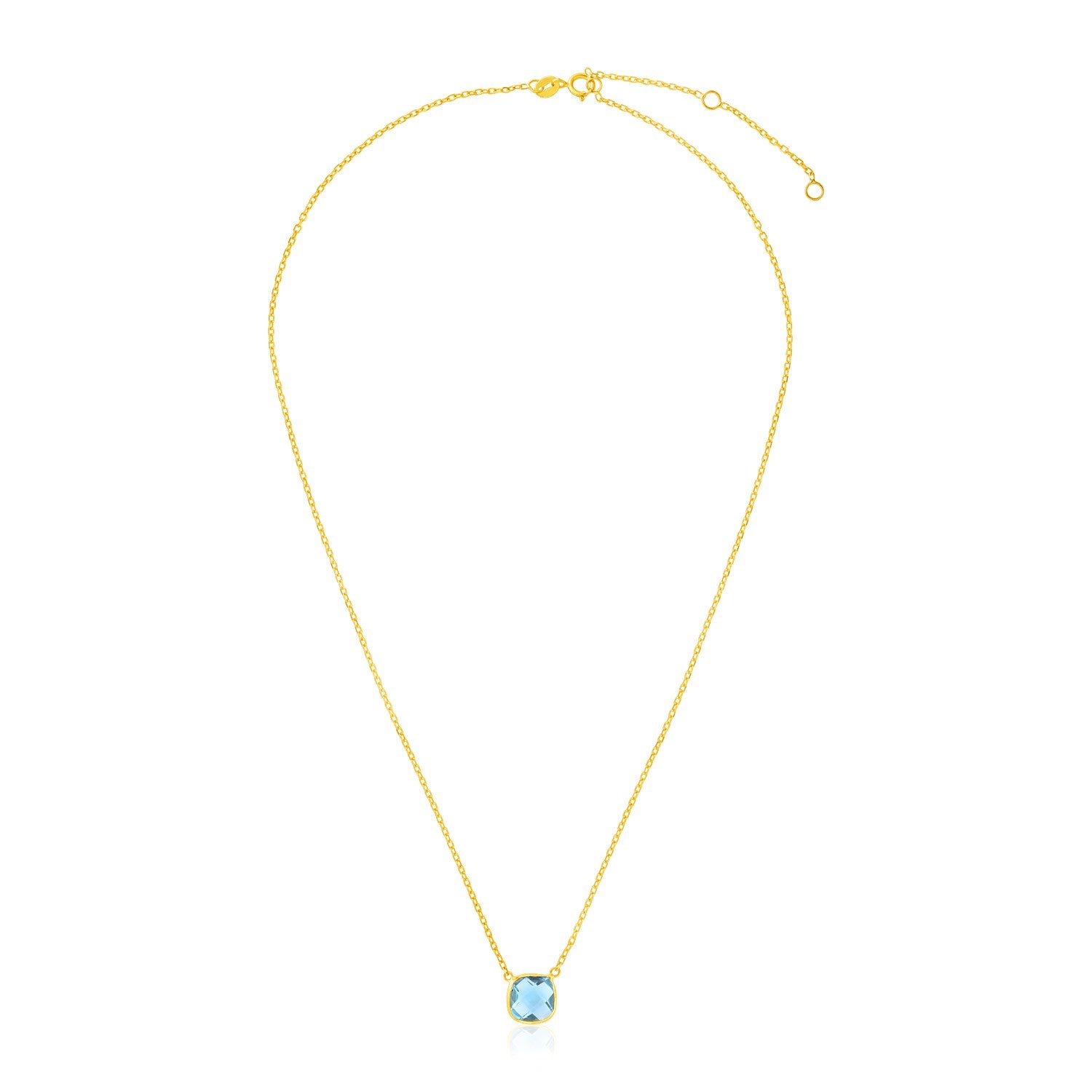 14K Yellow Gold Cushion Blue Topaz Necklace