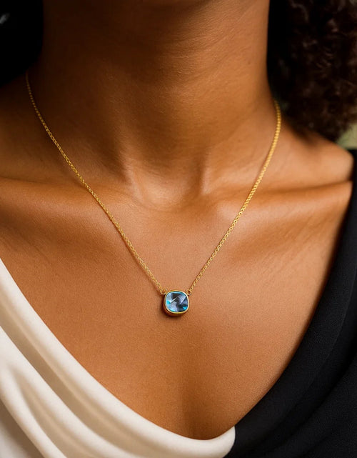 Load image into Gallery viewer, 14K Yellow Gold Cushion Blue Topaz Necklace
