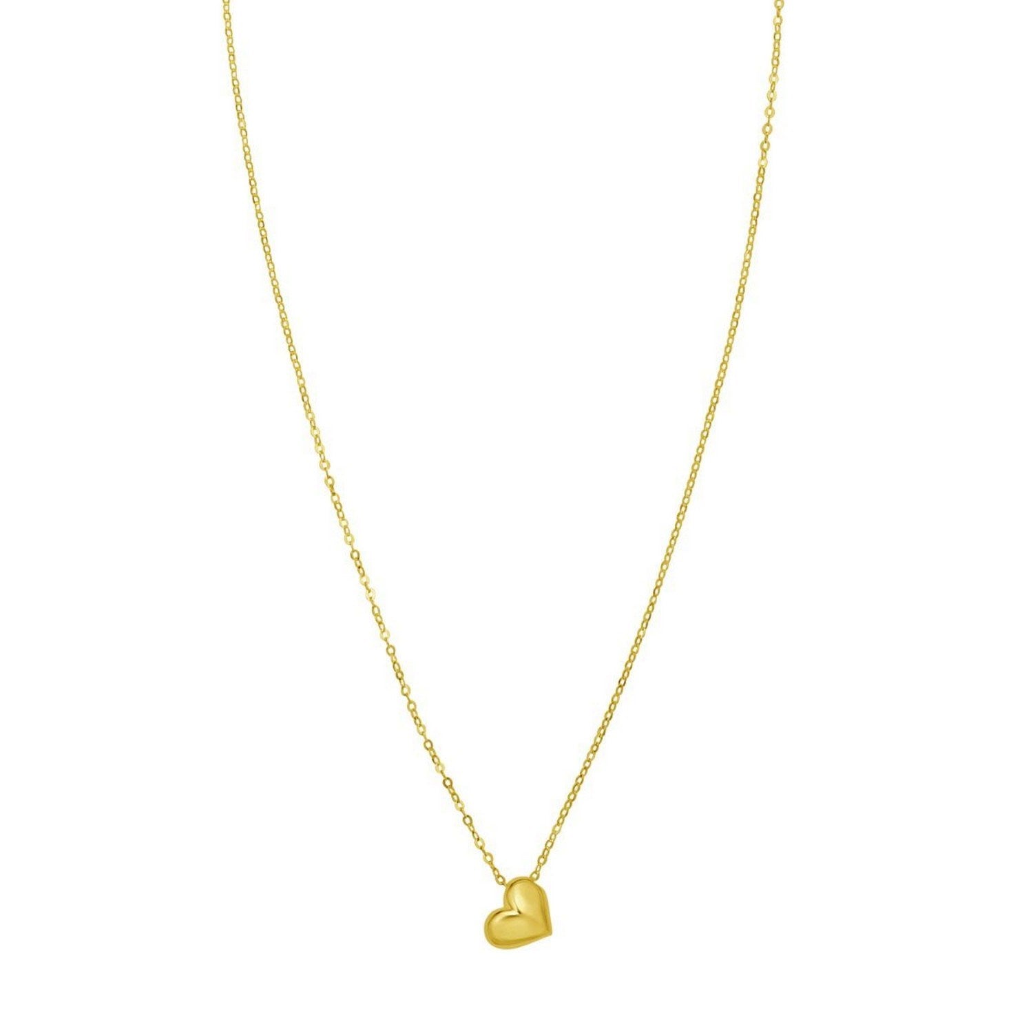 14K Yellow Gold Puffed Mini Heart Pendant Necklace 18 Inch