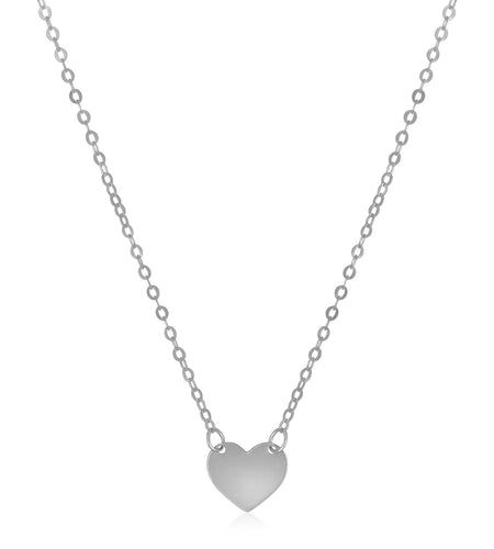 14K White Gold Polished Mini Heart Necklace 18 Inch