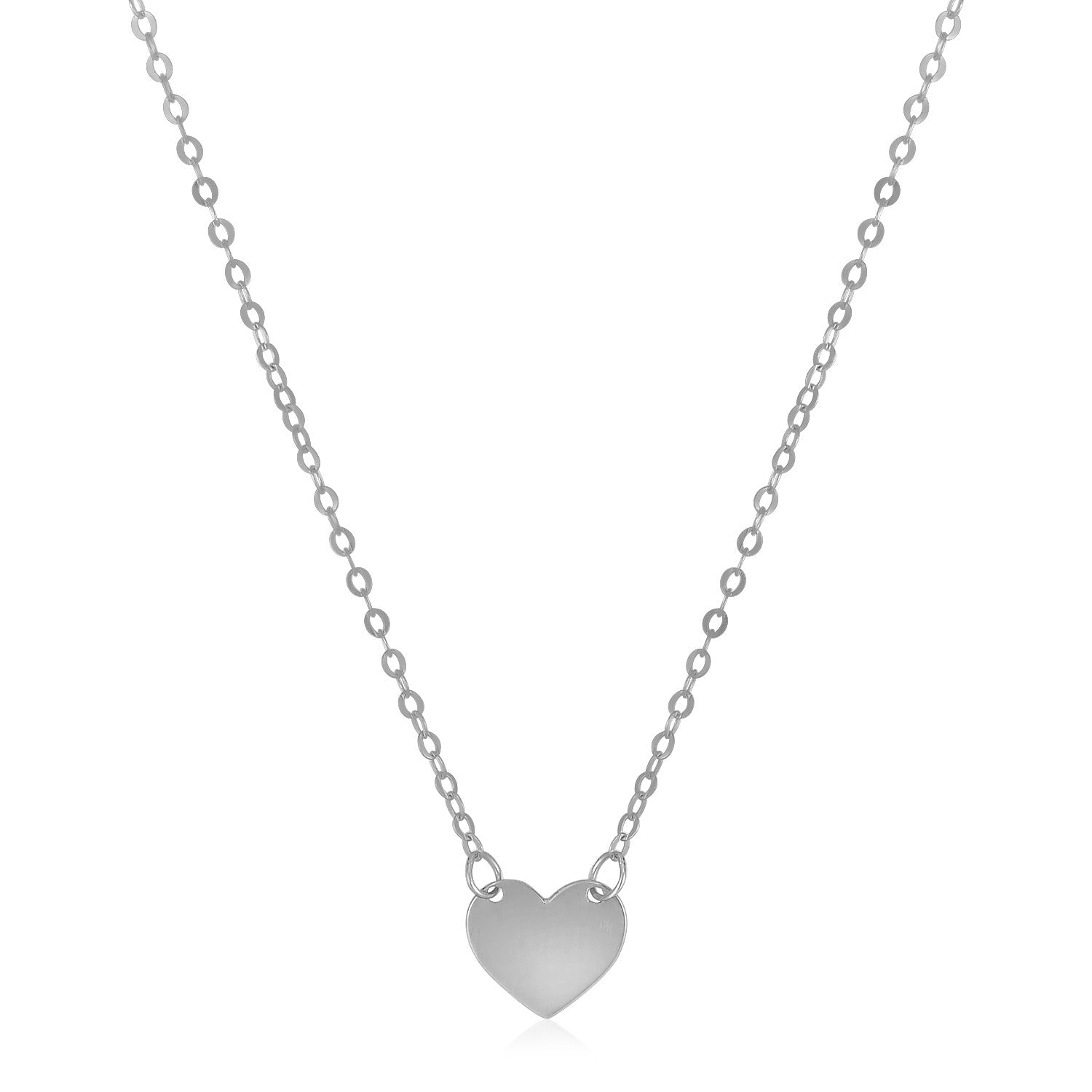14K White Gold Polished Mini Heart Necklace 18 Inch