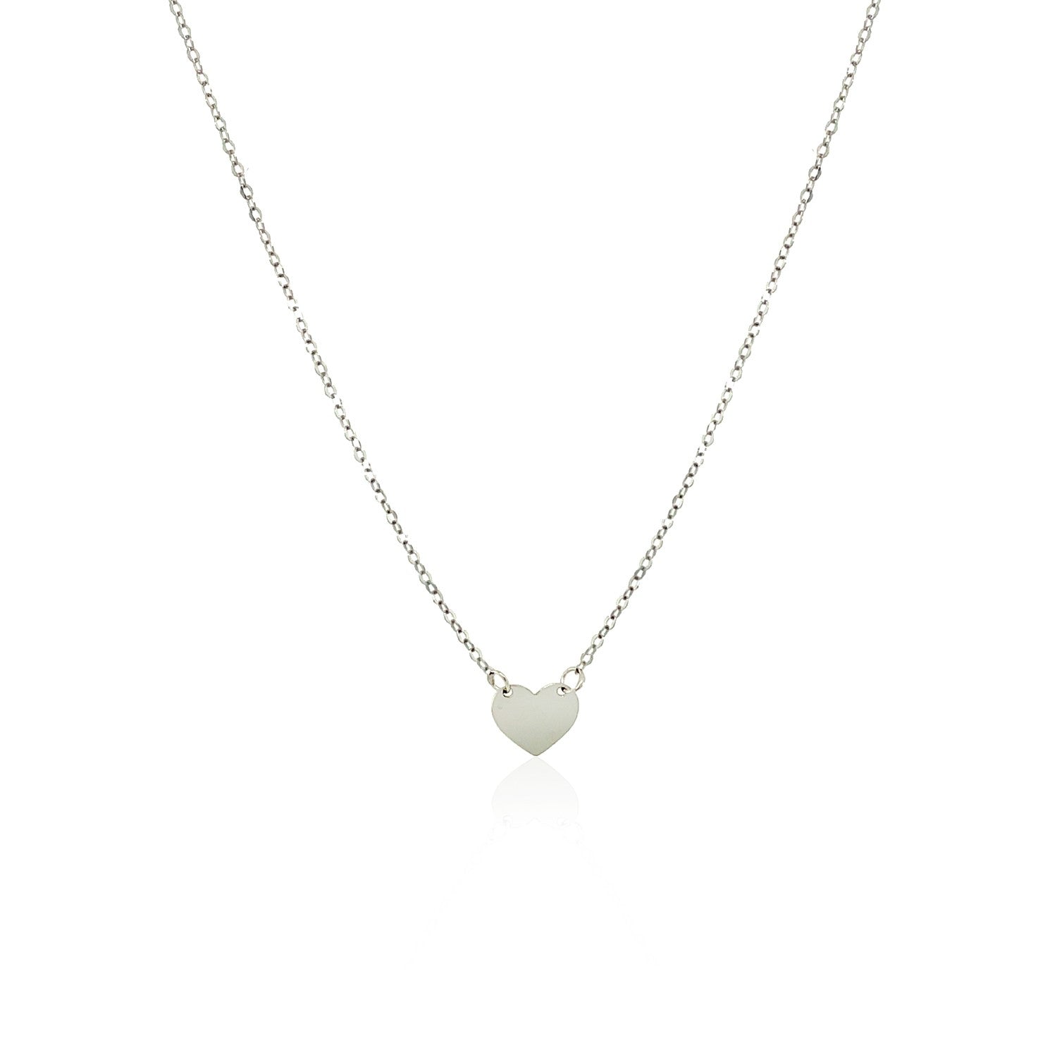 14K White Gold Polished Mini Heart Necklace 18 Inch