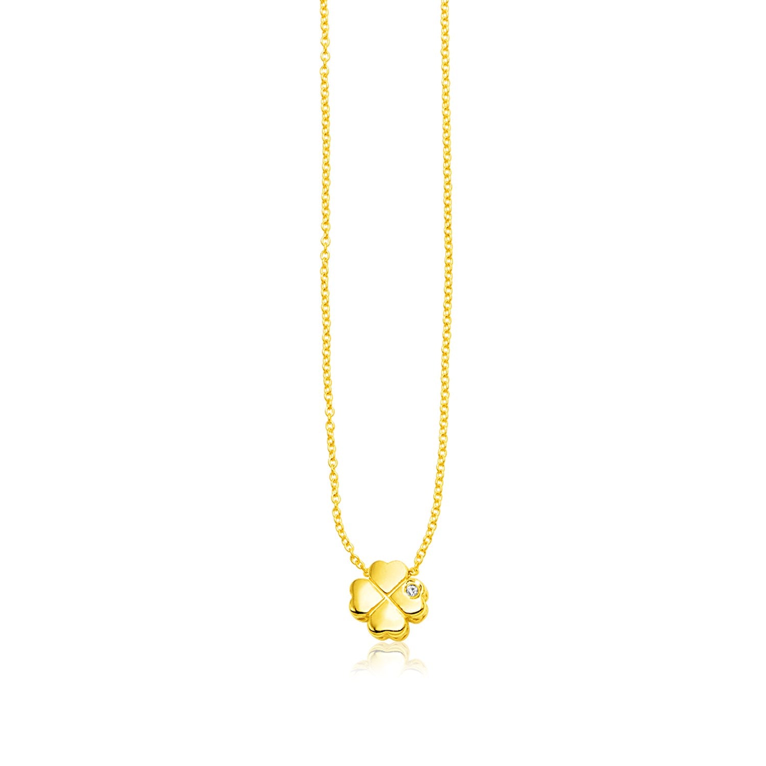 14K Yellow Gold Diamond Four-Leaf Clover Necklace 18 Inch