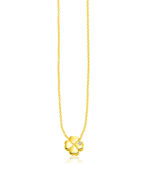 Load image into Gallery viewer, 14k Yellow Gold Polished Four Leaf Clover Necklace with Diamond
