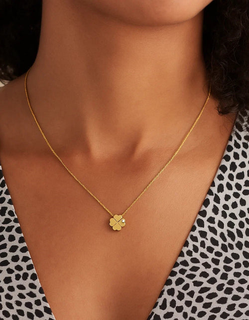 Load image into Gallery viewer, 14k Yellow Gold Polished Four Leaf Clover Necklace with Diamond
