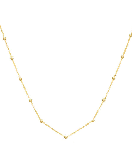 14K Yellow Gold Textured Saturn Bead Station Necklace – 18 Inch