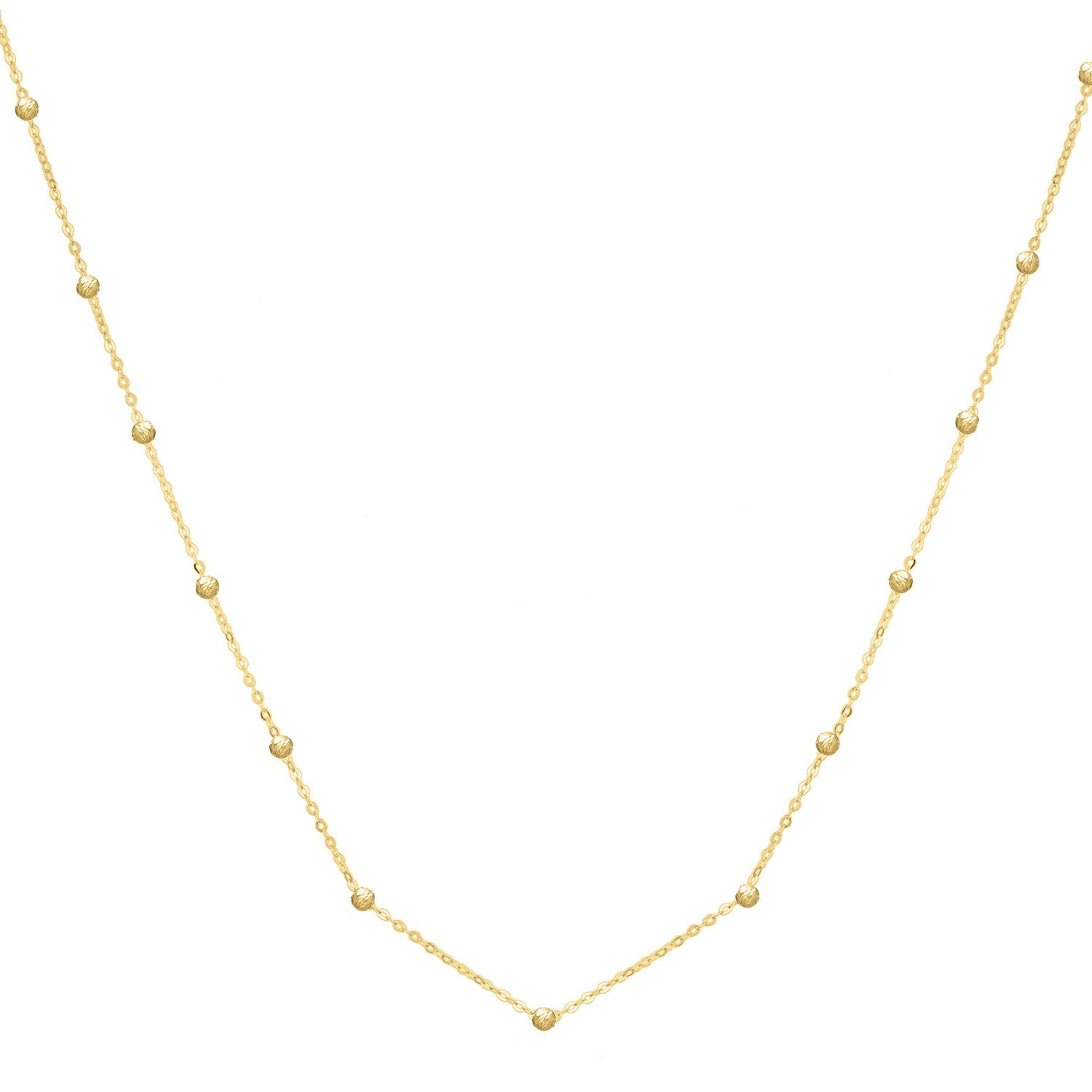14K Yellow Gold Textured Saturn Bead Station Necklace – 18 Inch