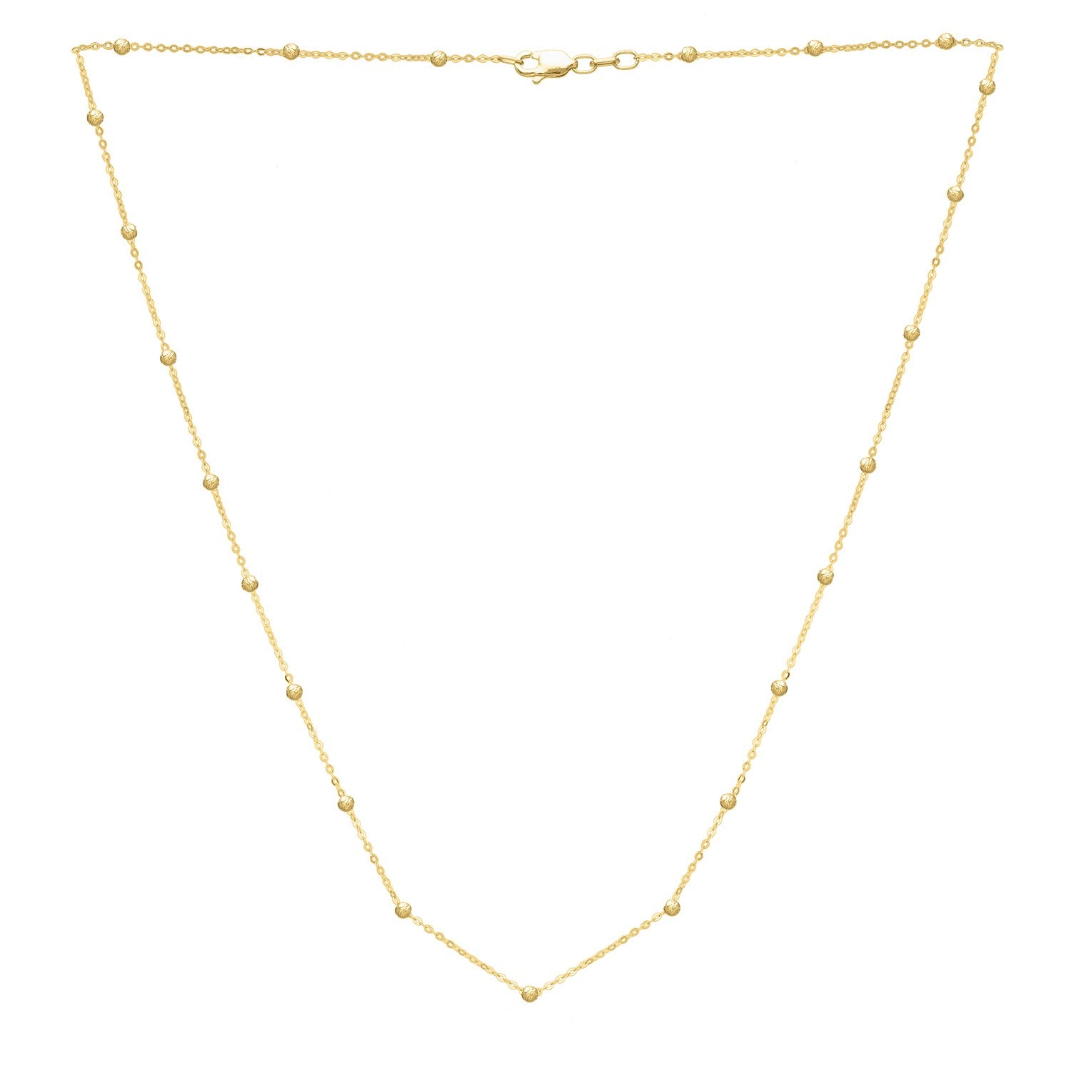 14K Yellow Gold Textured Saturn Bead Station Necklace – 18 Inch