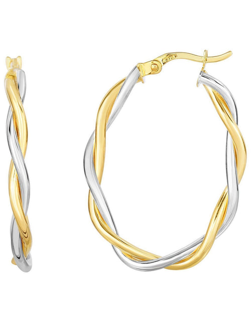 Load image into Gallery viewer, 10K Two Tone Gold Oval Twist Hoop Earrings
