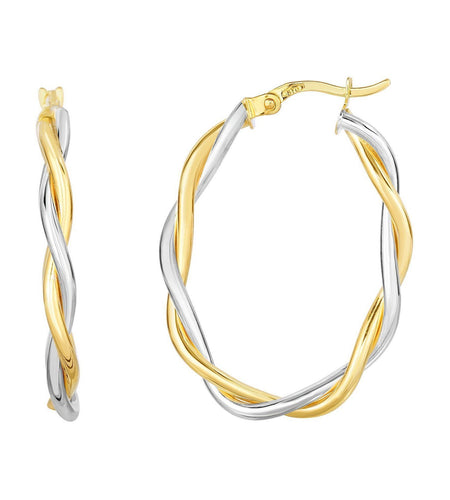 10K Two Tone Gold Oval Twist Hoop Earrings