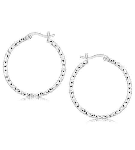 Sterling Silver Faceted Hoop Earrings