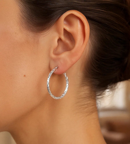 Sterling Silver Faceted Hoop Earrings