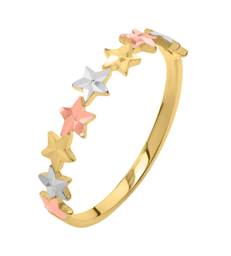 10K Tri-Color Gold Diamond-Cut Star Ring