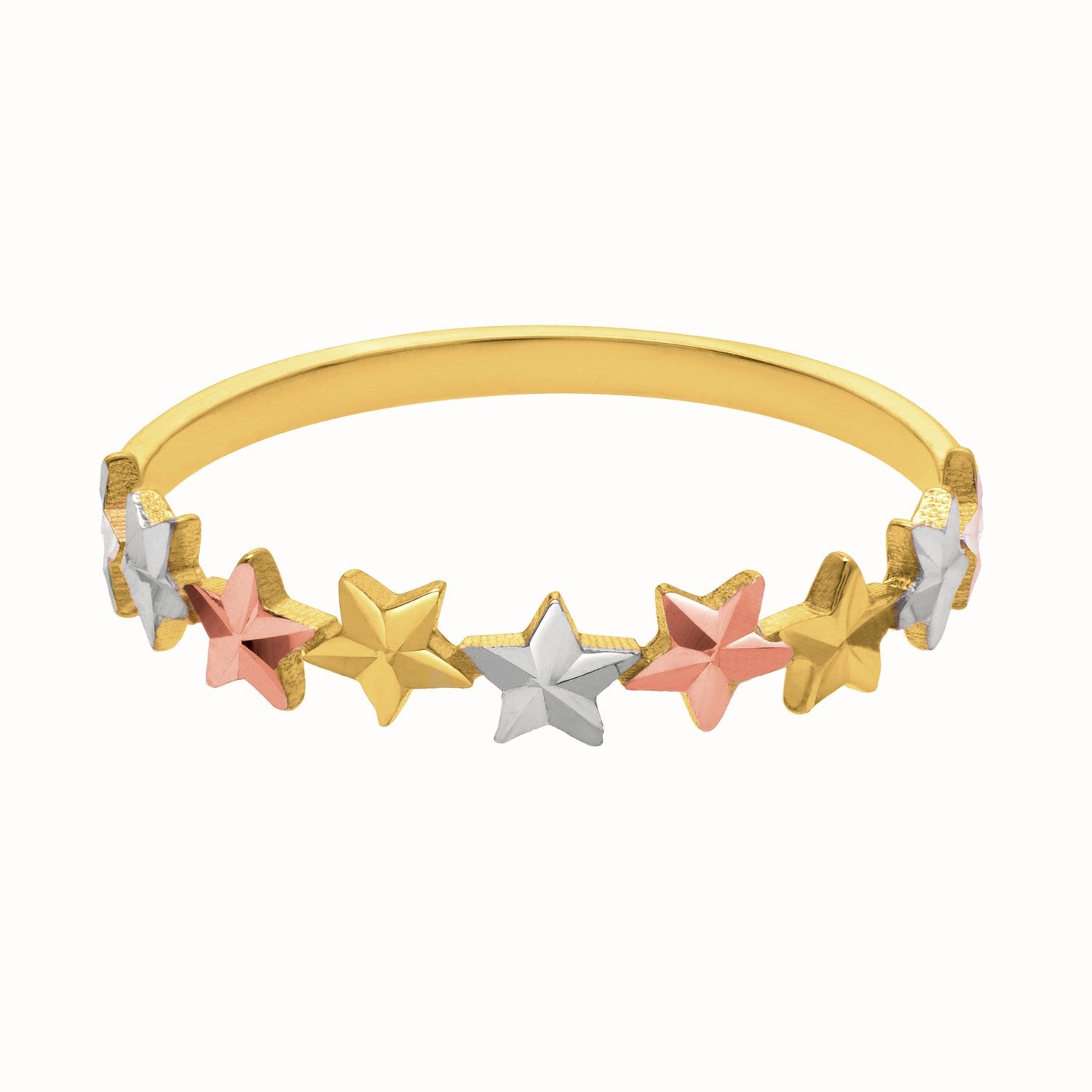 10K Tri-Color Gold Diamond-Cut Star Ring