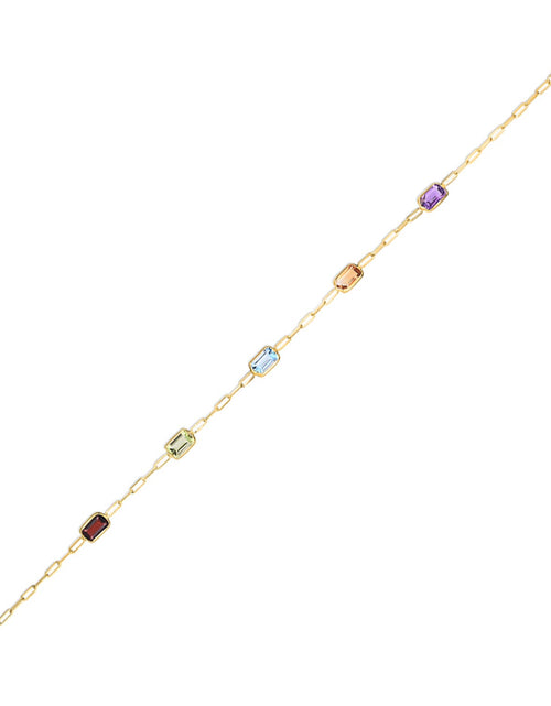 Load image into Gallery viewer, 14K Yellow Gold Multi Gemstone Paperclip Bracelet, 7"
