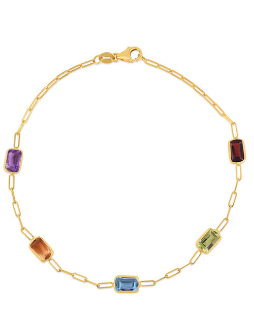 Load image into Gallery viewer, 14K Yellow Gold Multi Gemstone Paperclip Bracelet, 7"
