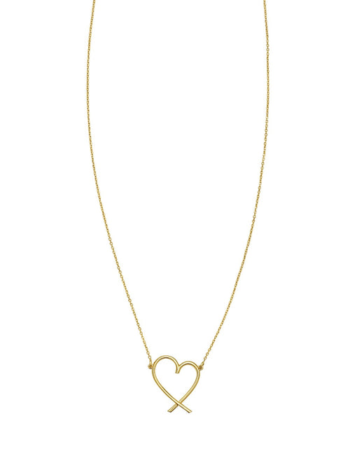 Load image into Gallery viewer, 14K Yellow Gold Open Heart Necklace Adjustable 16–18 Inch
