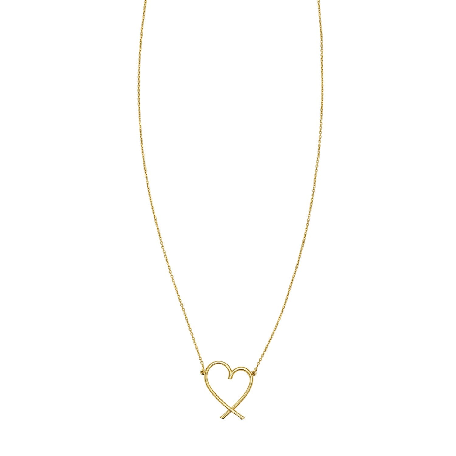 14K Yellow Gold Open Heart Necklace Adjustable 16–18 Inch