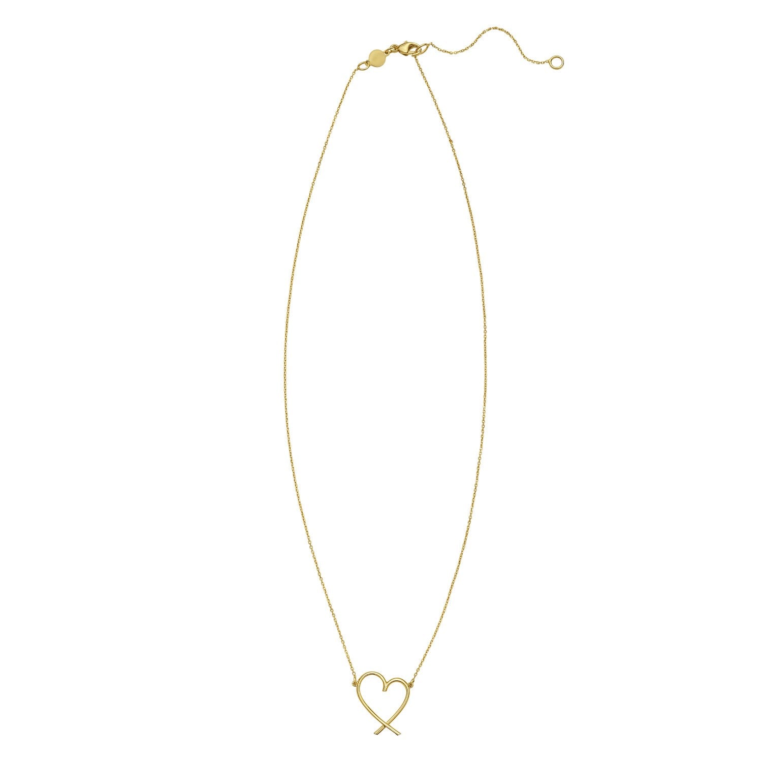 14K Yellow Gold Open Heart Necklace Adjustable 16–18 Inch