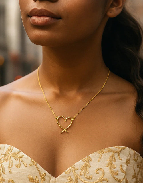 Load image into Gallery viewer, 14K Yellow Gold Open Heart Necklace Adjustable 16–18 Inch

