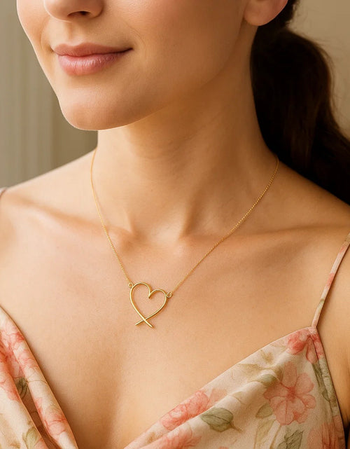 Load image into Gallery viewer, 14K Yellow Gold Open Heart Necklace Adjustable 16–18 Inch

