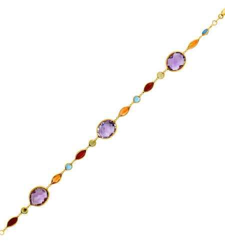 14k Yellow Gold Bracelet with Multi-Colored Stones (1.00 mm)