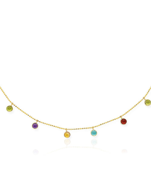 Load image into Gallery viewer, 14K Yellow Gold Multi-Color Round Charm Necklace – Adjustable 16 to 18 Inch
