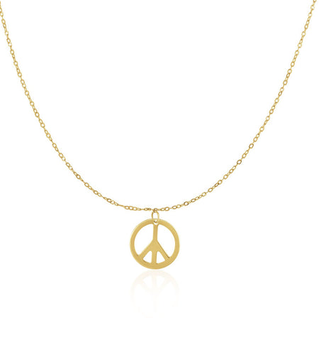14K Yellow Gold Peace Symbol Pendant Necklace 17 Inch