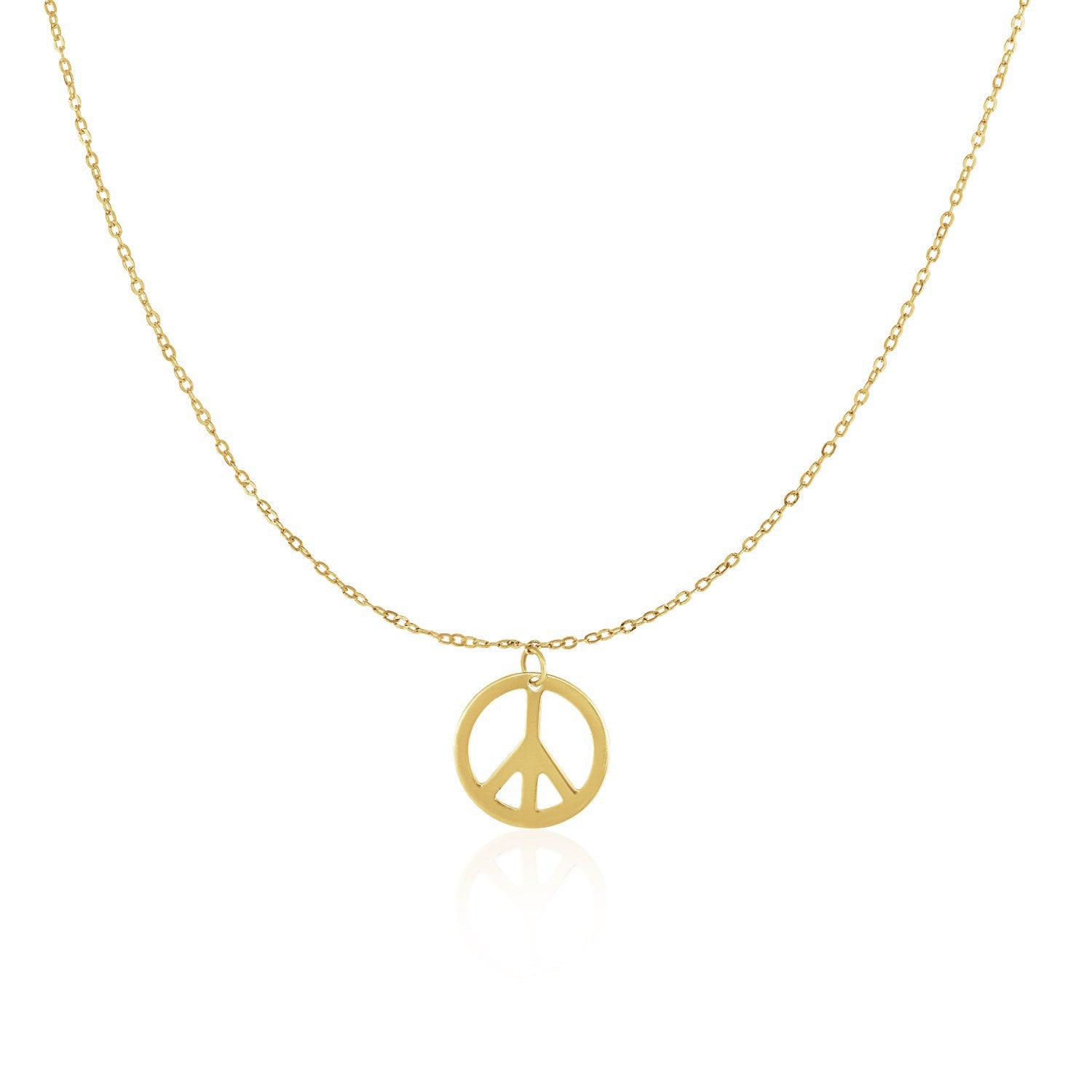 14K Yellow Gold Peace Symbol Pendant Necklace 17 Inch