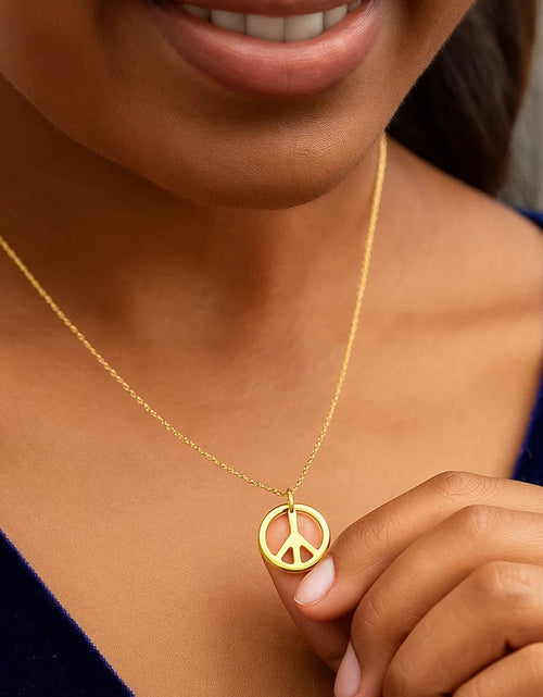 Load image into Gallery viewer, 14K Yellow Gold Peace Symbol Pendant Necklace 17 Inch
