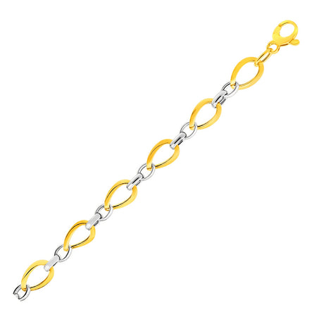 14K Two Tone Gold Twisted Oval Link Bracelet, 7.75"