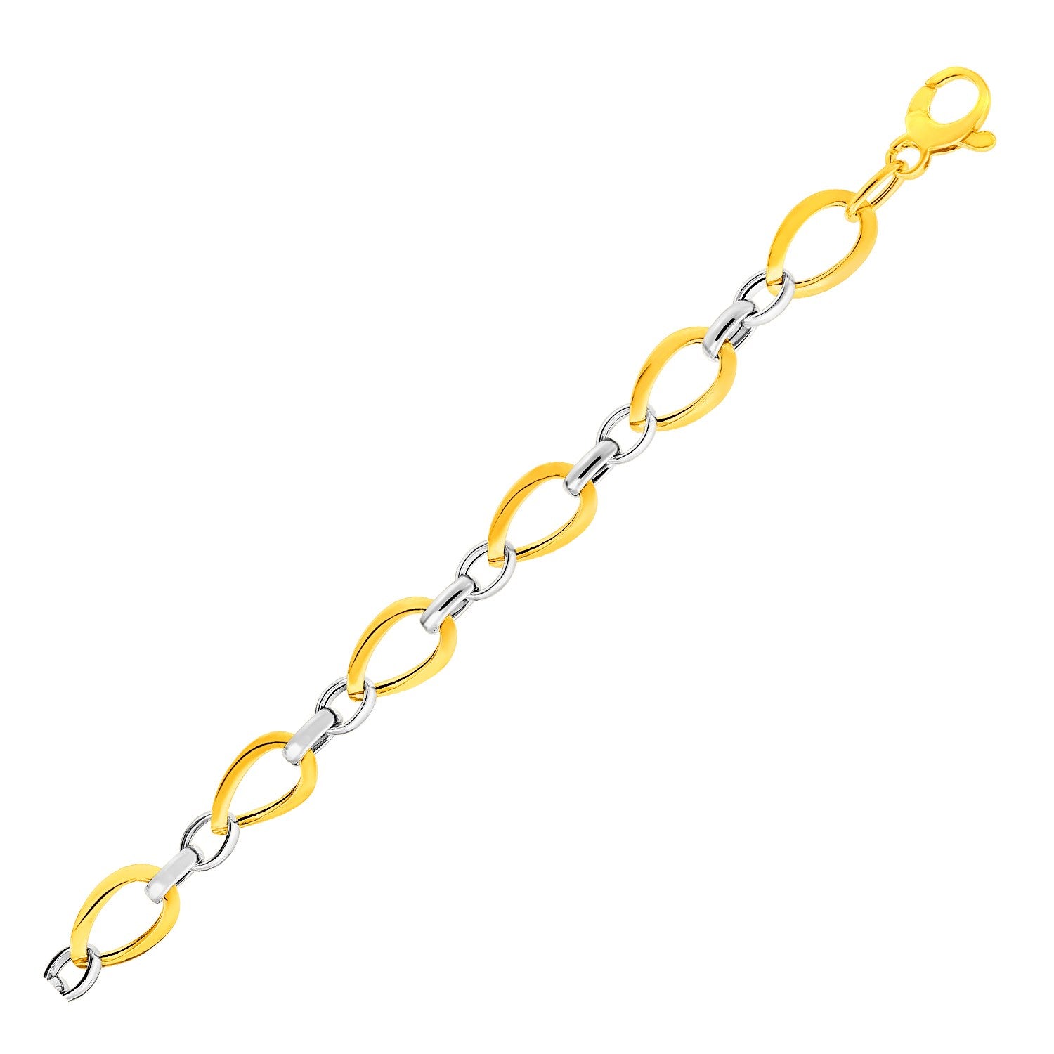 14K Two Tone Gold Twisted Oval Link Bracelet, 7.75"