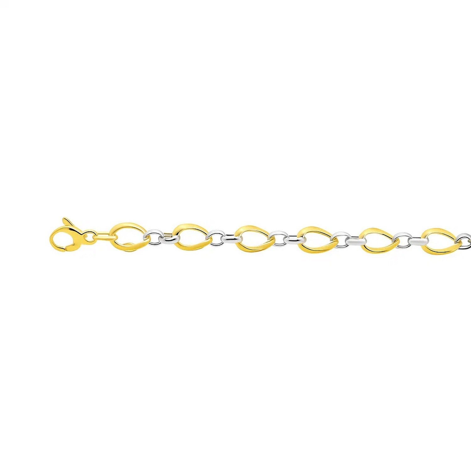 14K Two Tone Gold Twisted Oval Link Bracelet, 7.75"