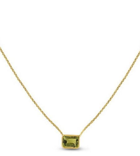 14K Yellow Gold Emerald-Cut Peridot Necklace 18 Inch