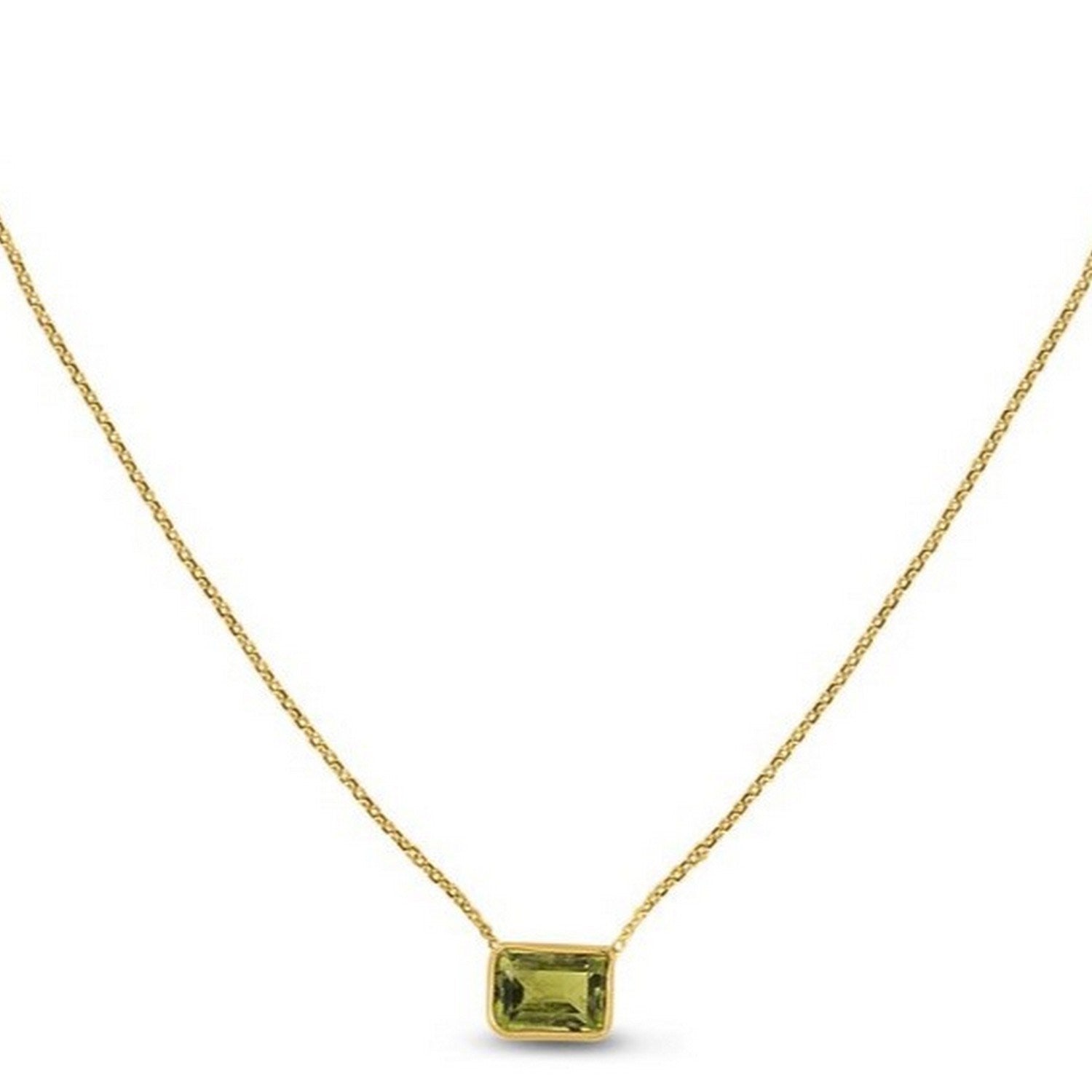 14K Yellow Gold Emerald-Cut Peridot Necklace 18 Inch
