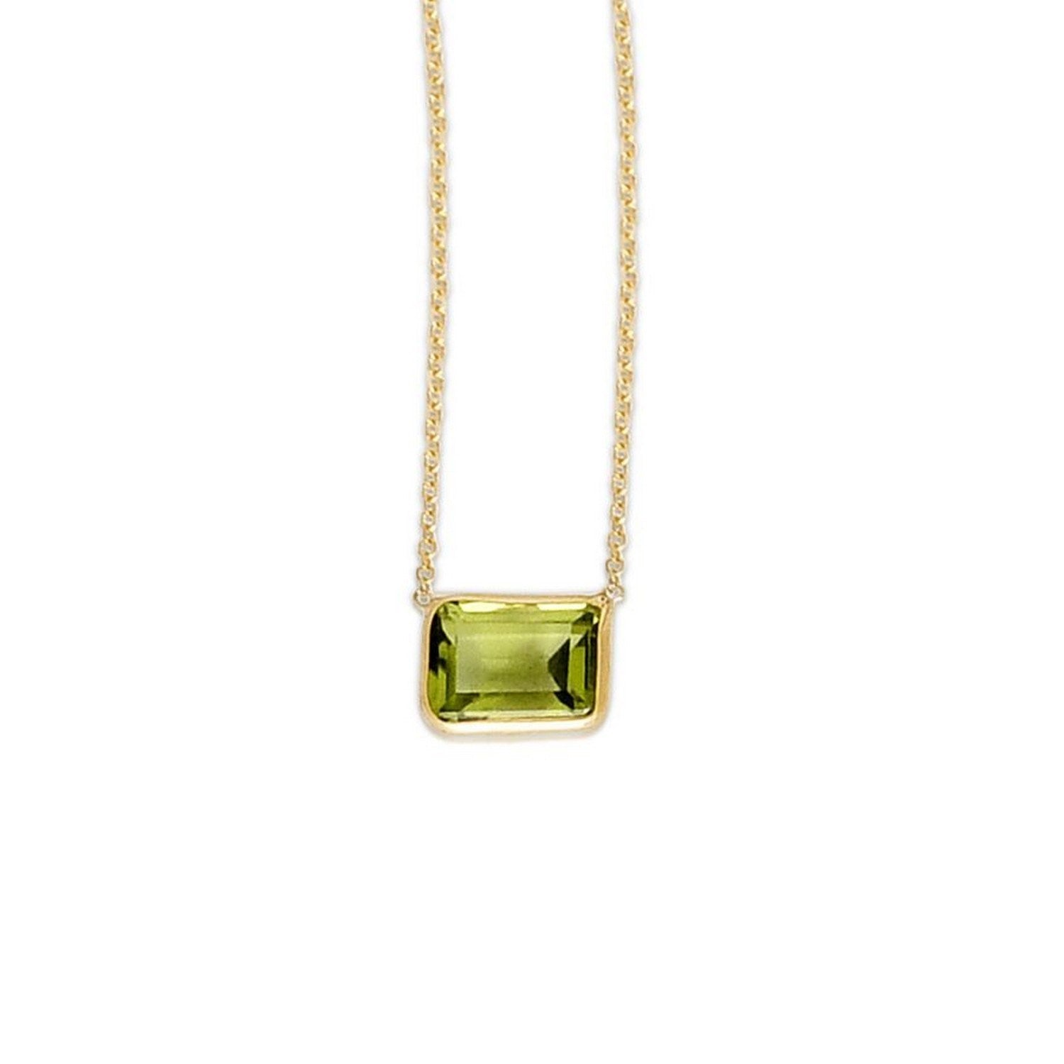 14K Yellow Gold Emerald-Cut Peridot Necklace 18 Inch