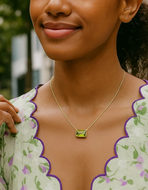 Load image into Gallery viewer, 14K Yellow Gold Emerald-Cut Peridot Necklace 18 Inch

