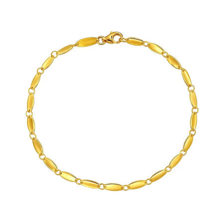 14K Yellow Gold Flat Pebble Link Bracelet, 7"