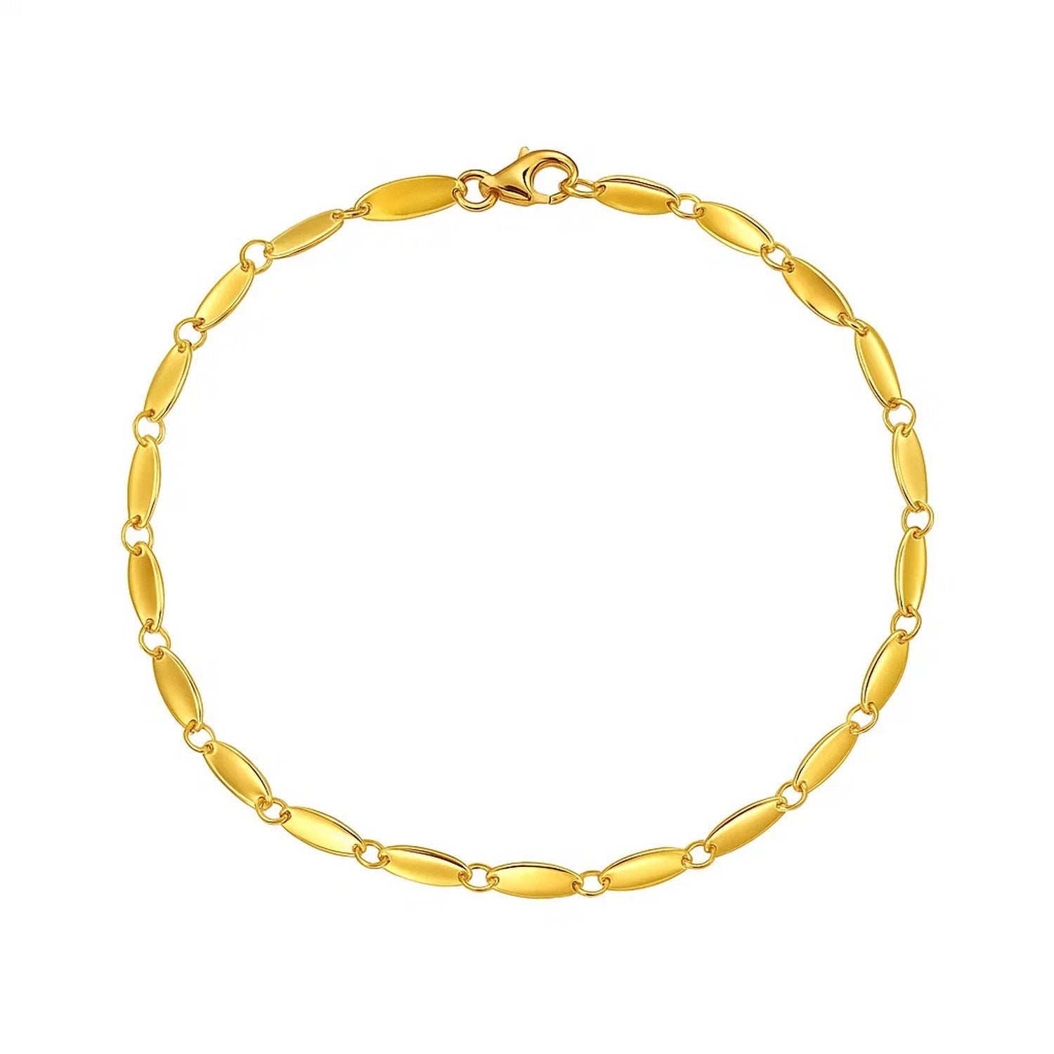 14K Yellow Gold Flat Pebble Link Bracelet, 7"