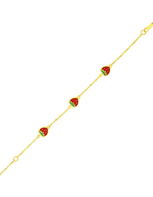 Load image into Gallery viewer, 14K Yellow Gold Children’s Enamel Strawberry Bracelet, 5.5"
