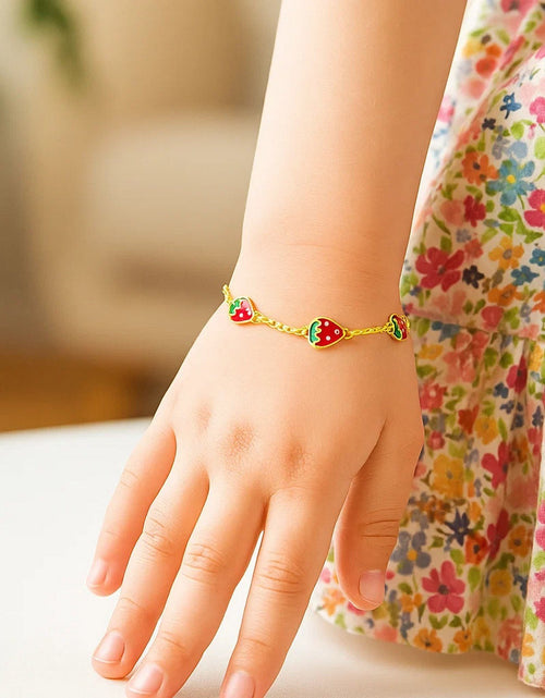 Load image into Gallery viewer, 14K Yellow Gold Children’s Enamel Strawberry Bracelet, 5.5"
