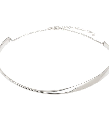 Sterling Silver Rhodium Plated Sculpted Collar Necklace