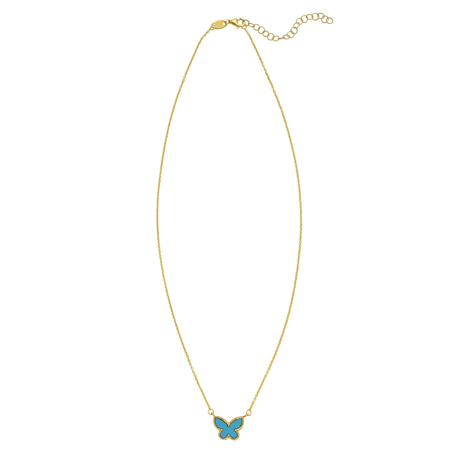 14K Yellow Gold Turquoise Butterfly Necklace 18 in Reversible Pendant