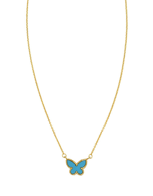 Load image into Gallery viewer, 14K Yellow Gold Turquoise Butterfly Necklace 18 in Reversible Pendant
