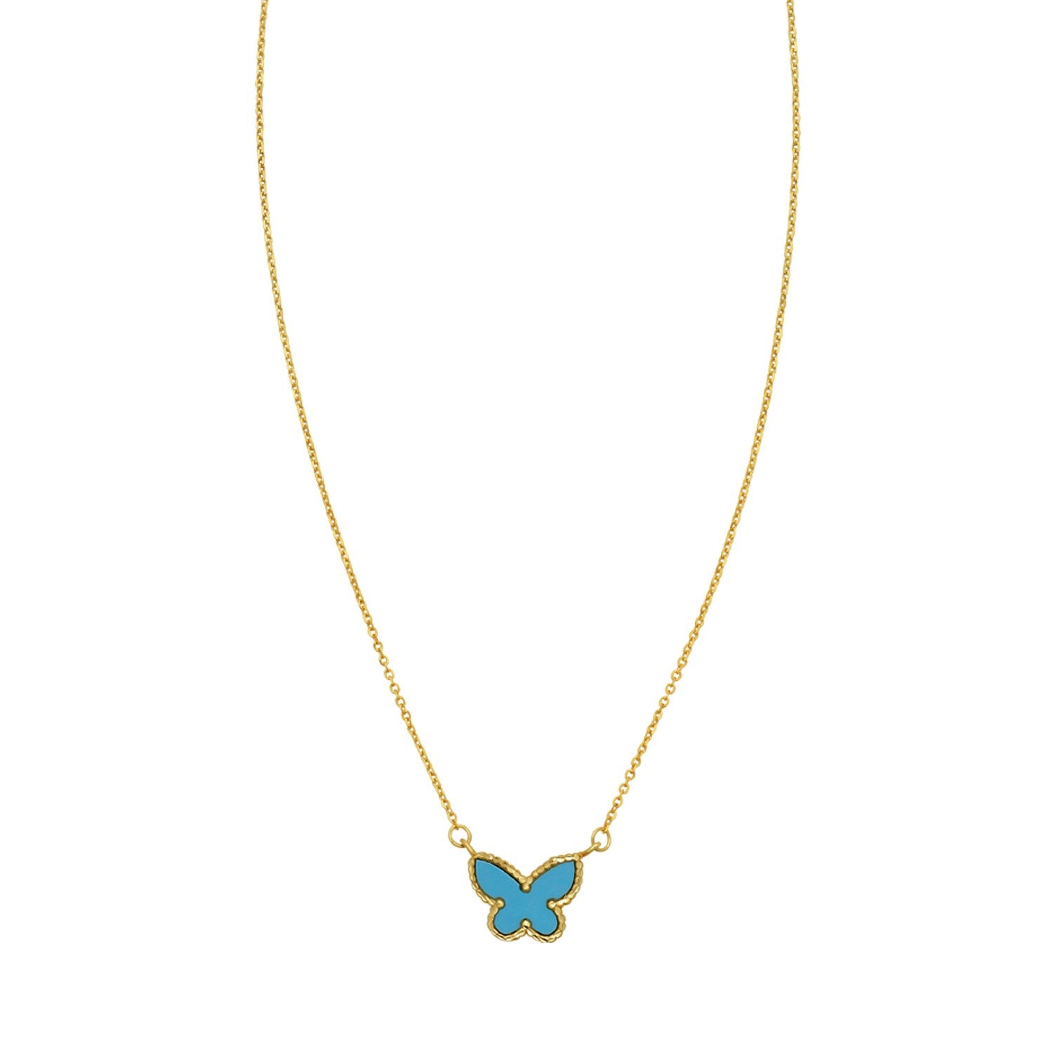 14K Yellow Gold Turquoise Butterfly Necklace 18 in Reversible Pendant