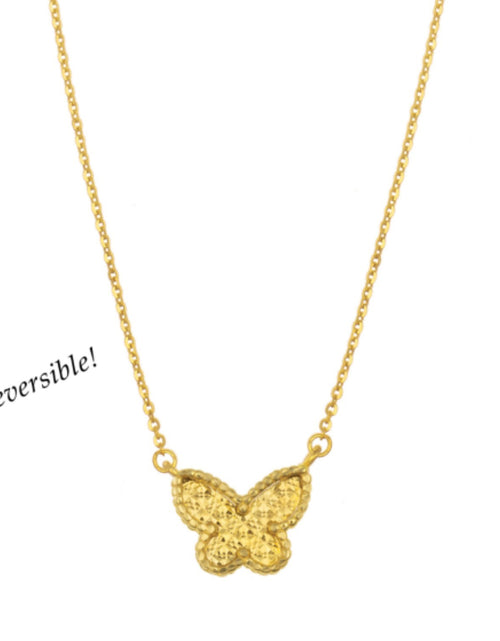 Load image into Gallery viewer, 14K Yellow Gold Turquoise Butterfly Necklace 18 in Reversible Pendant
