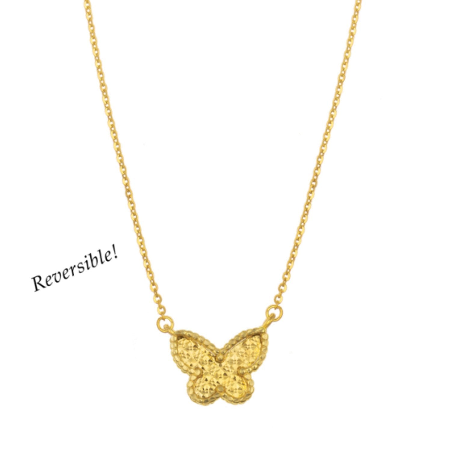 14K Yellow Gold Turquoise Butterfly Necklace 18 in Reversible Pendant