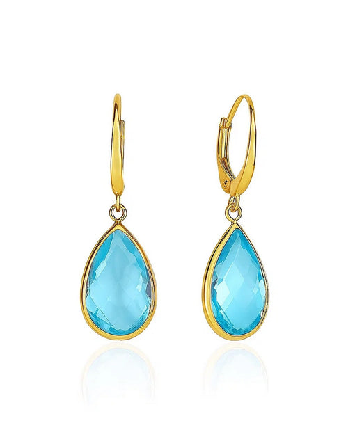 Load image into Gallery viewer, Drop Earrings with Pear-Shaped Blue Topaz Briolettes in 14k Yellow Gold
