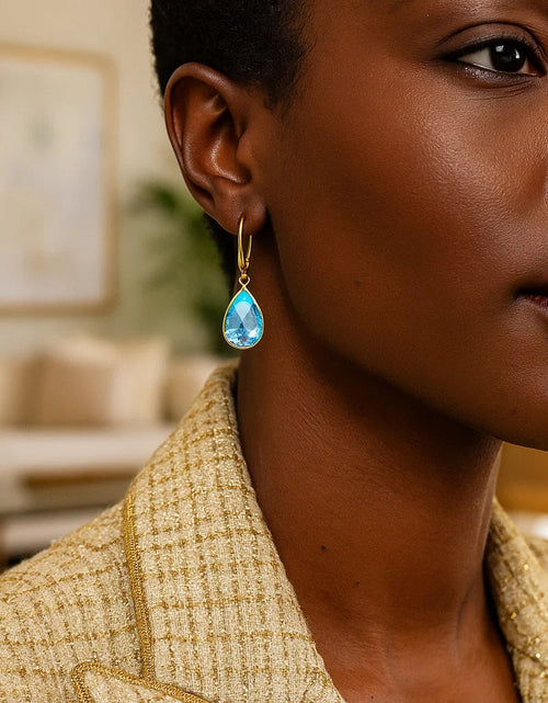 Load image into Gallery viewer, Drop Earrings with Pear-Shaped Blue Topaz Briolettes in 14k Yellow Gold
