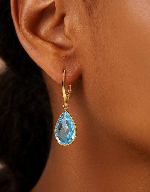 Load image into Gallery viewer, Drop Earrings with Pear-Shaped Blue Topaz Briolettes in 14k Yellow Gold
